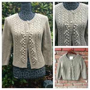 American Eagle Beige Knit Cropped Cardigan Sweater